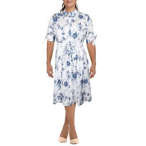 Calvin Klein Womens White Collar Midi Floral Printed Shirtdress